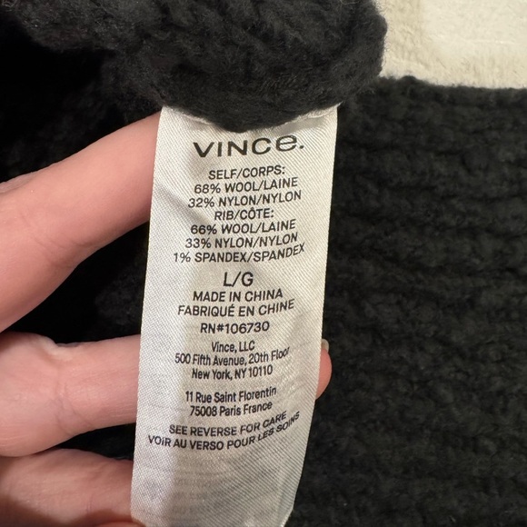 Vince Turtleneck Wool Blend Sweater Green Size L Chunky Knit Side Slits - Picture 8 of 8